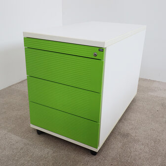 Ladeblok groen/wit met patroon, 80 x 43 H60, 4 lades, verrijdbaar / 2nd-life