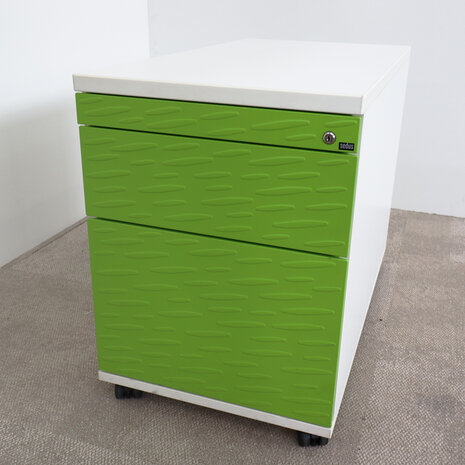 Ladeblok groen/wit met patroon, 80 x 43 H60, 3 lades, verrijdbaar / 2nd-life